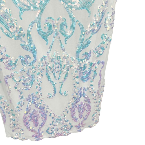 Y2K Iridescent Sequin Bodycon Mini Dress S Open Back Strappy Fairy Windsor - Picture 2 of 10